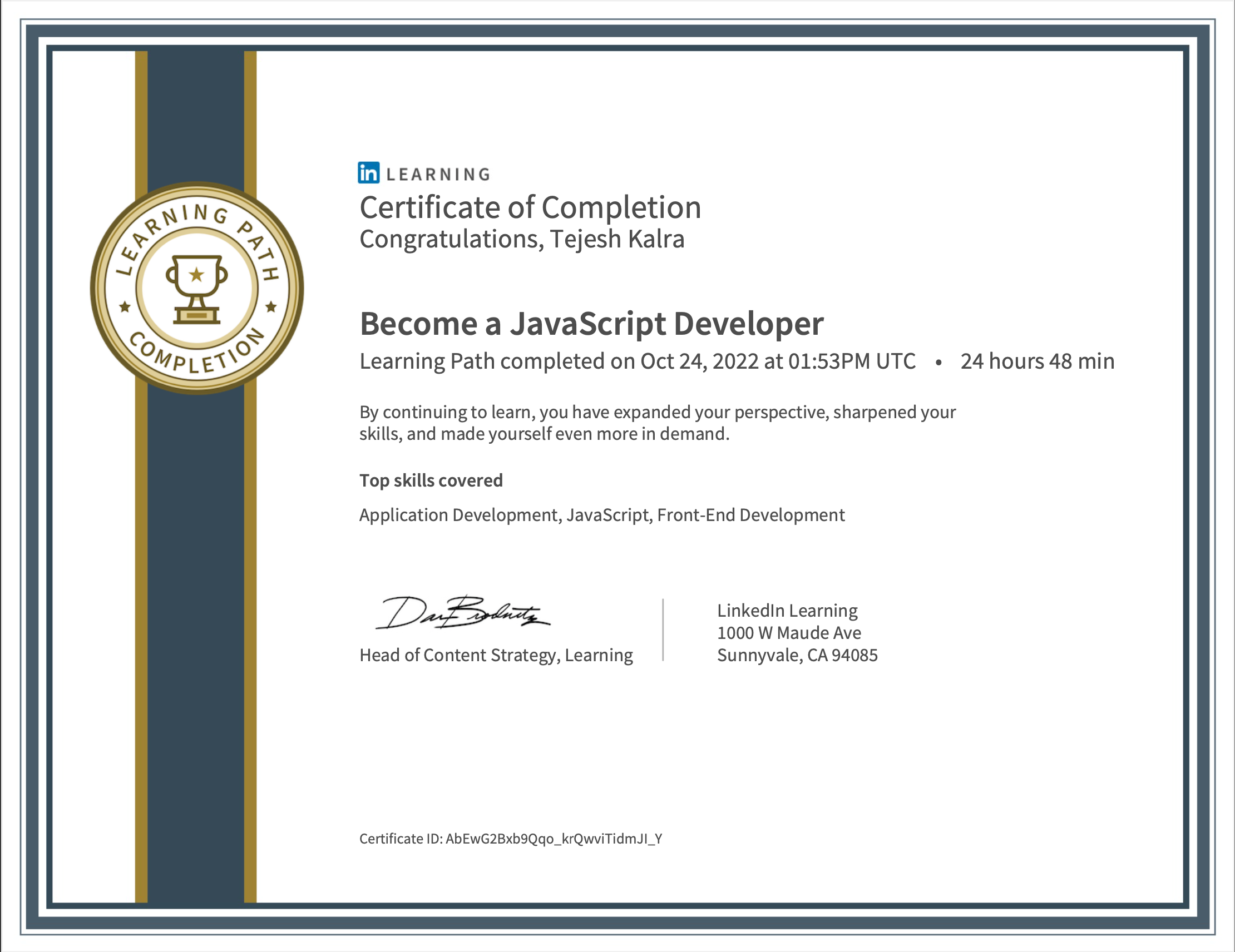 Become a javascript developer Certificate