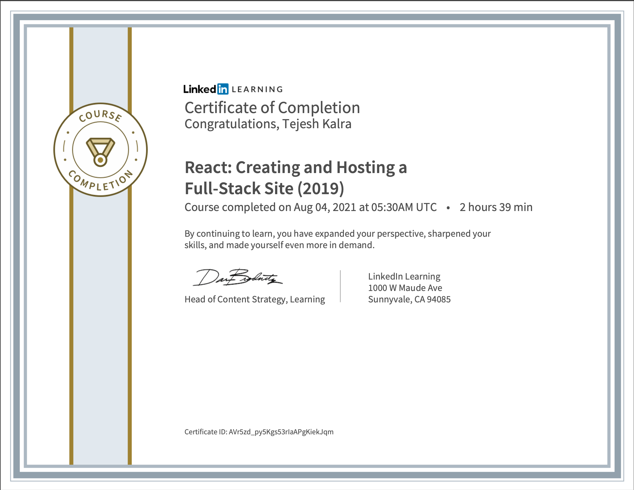 React Creating and hosting fullstack site Certificate