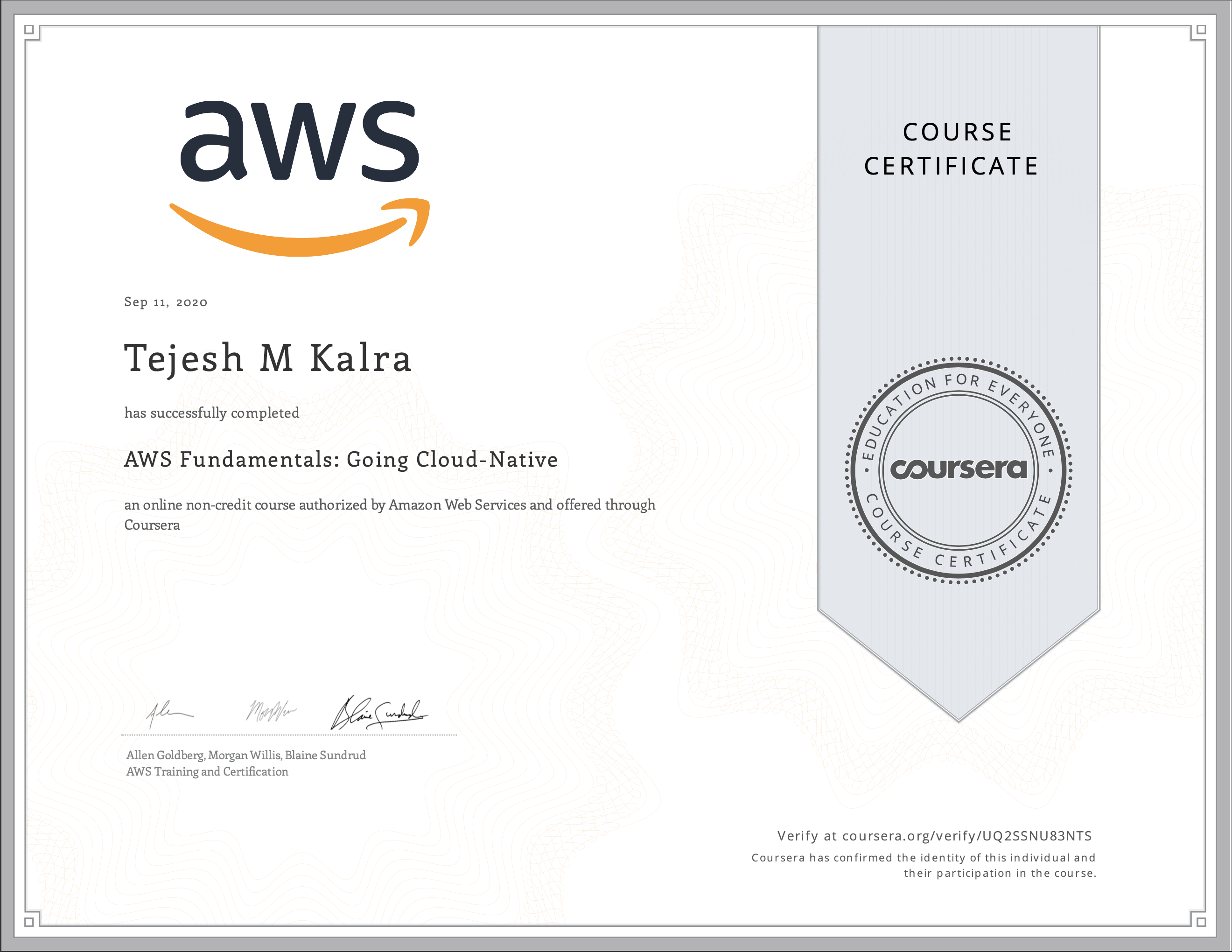 Coursera AWS Cloud Native Certificate